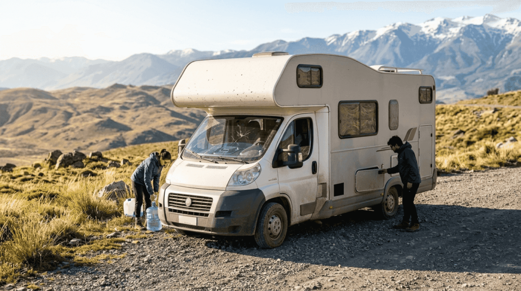 Furgoneta camper estacionada en medio de los impresionantes paisajes chilenos