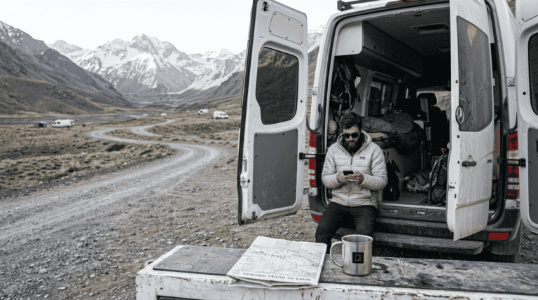 Alquilando una camper desde el móvil mientras disfruto de la montaña