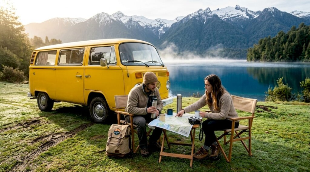 Chilenos planificando su próxima aventura en camper