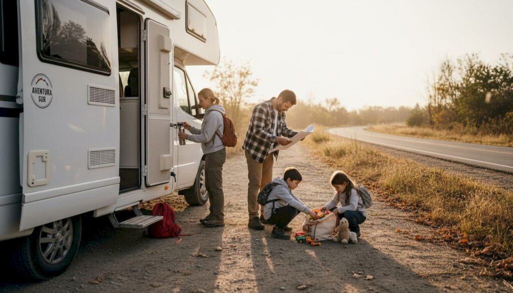 Una familia se aventura en carretera con su casa rodante para vivir nuevas experiencias.
