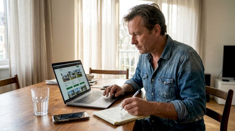 Hombre revisando y comparando precios para alquilar una camper en Chile