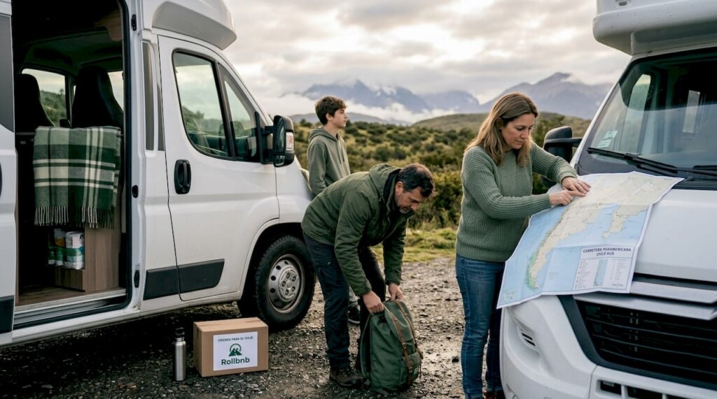 Una familia disfruta de su viaje por las carreteras de Chile a bordo de su motorhome.