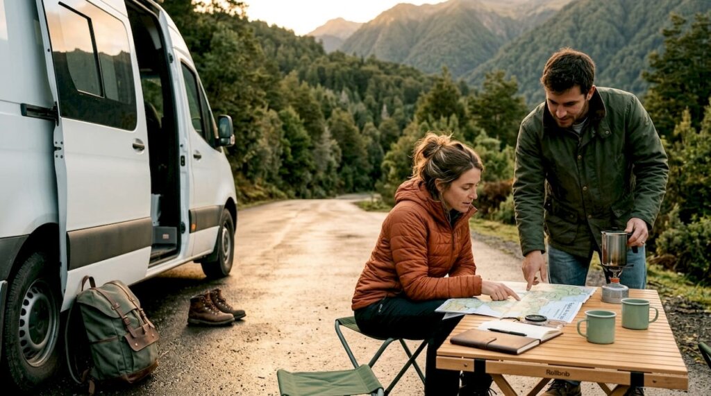 Una pareja organiza su próxima aventura recorriendo Chile en una campervan.